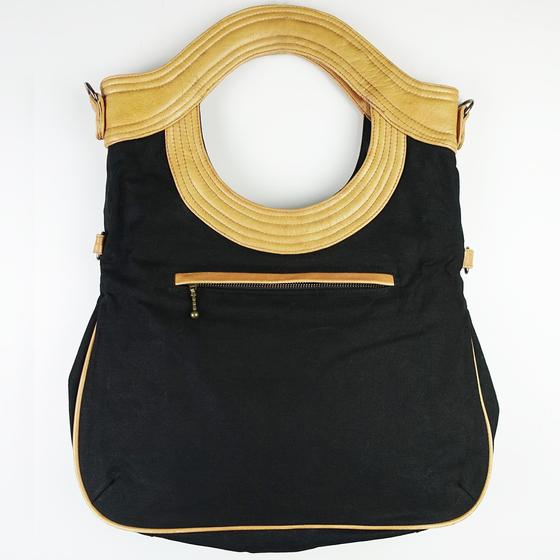 goldmarie Canvas Leder Tasche LOVE PEACE MOIN - schwarz-camel - 39x50cm 