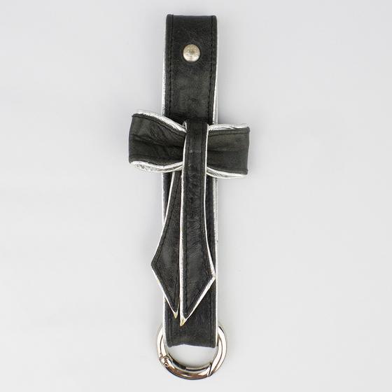 goldmarie Schlüsselanhänger LEDER SCHLEIFE schwarz-silber 