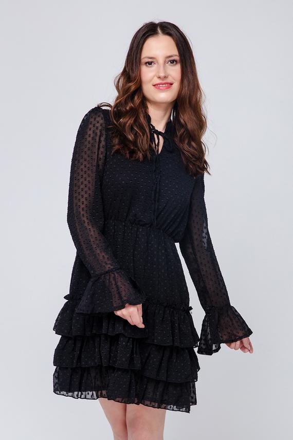 Hochgeschlossenes Minikleid mit Rüschen