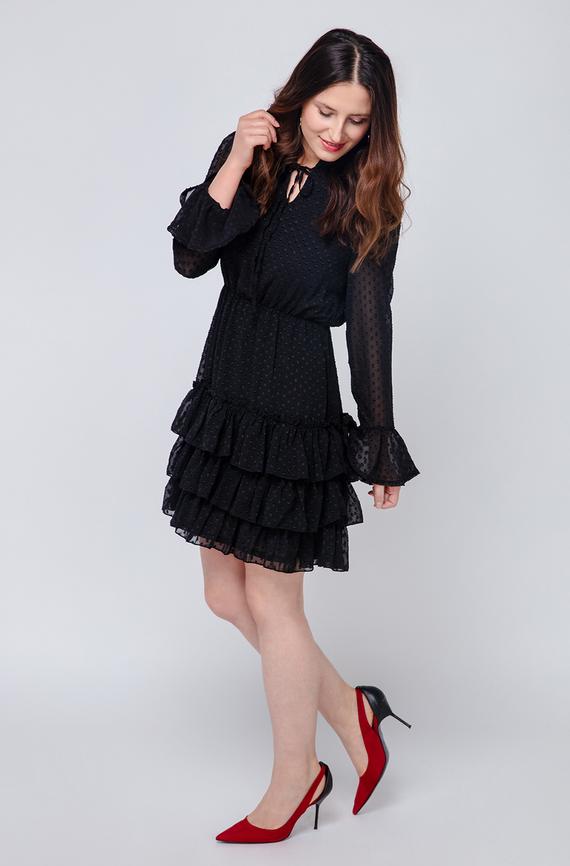 Hochgeschlossenes Minikleid mit Rüschen