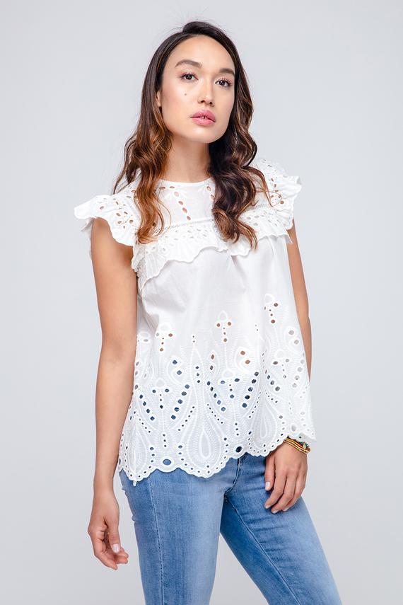 Bluse mit Rüschen und Lochmuster