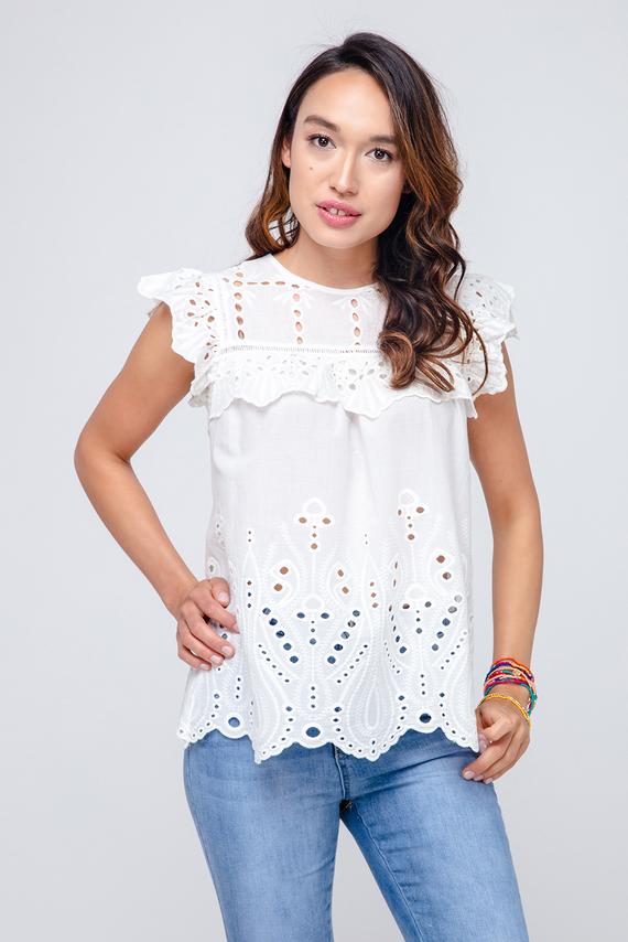 Bluse mit Rüschen und Lochmuster