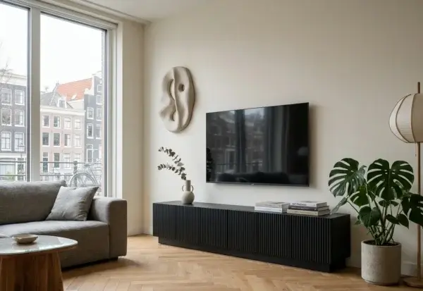 TV - Schrank RIFF - 218cm - schwarz mit geriffelten Türfronten