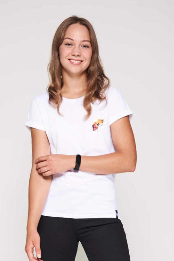 Faires Soli-T-Shirt mit Bienen-Print und aufgerollten Ärmeln von VUNDERLAND