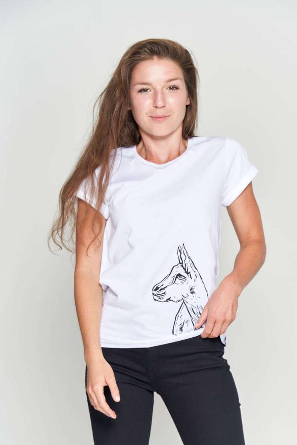 Faires Soli-T-Shirt mit Ziegen-Print und aufgerollten Ärmeln von VUNDERLAND