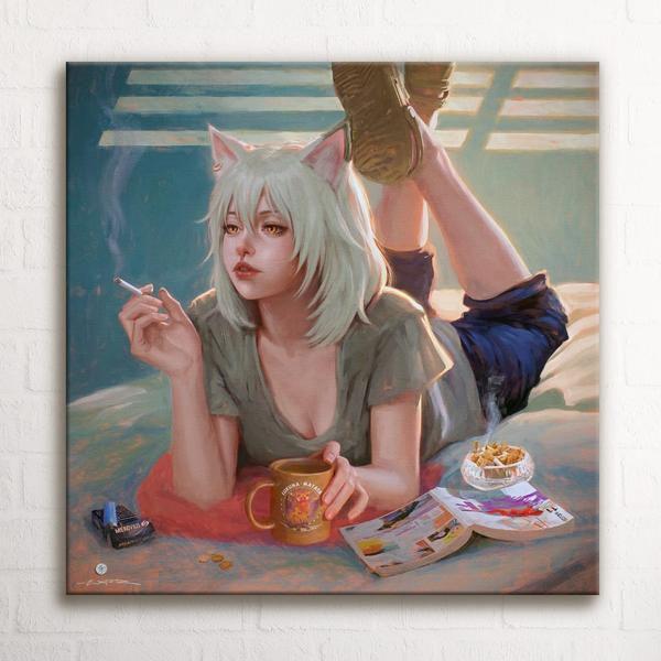 Yani Neko Square Canvas Print