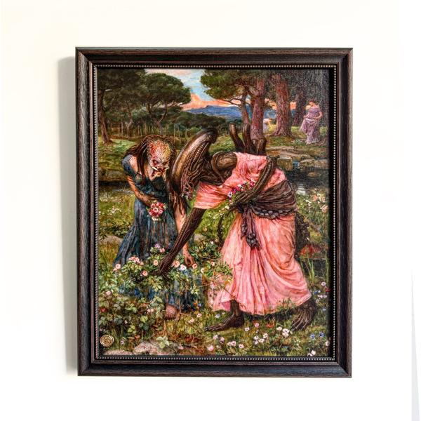 Xeno & Predi picking Flowers / "Neo" Gold Edition gerahmtes Leinwandbild