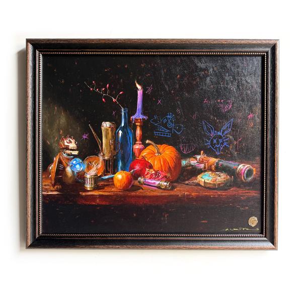 Stillleben Serie: Arcane / "Neo" Gold Edition gerahmtes Leinwandbild