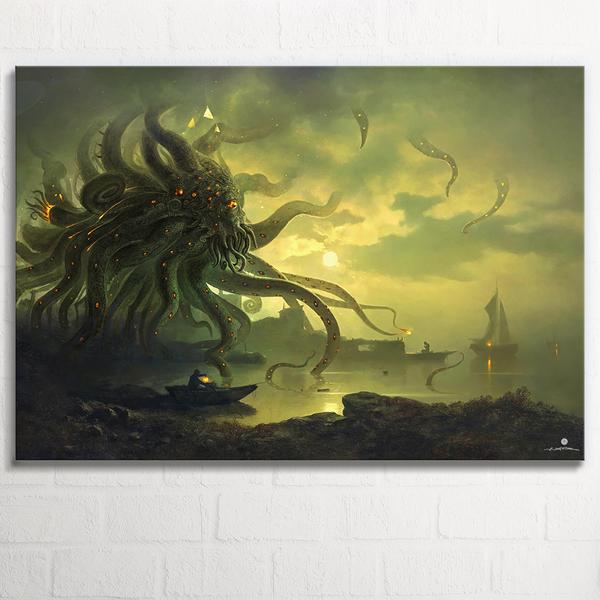 Shoggoth and H.P. at Moonlit Bay - 1 Panel Canvas