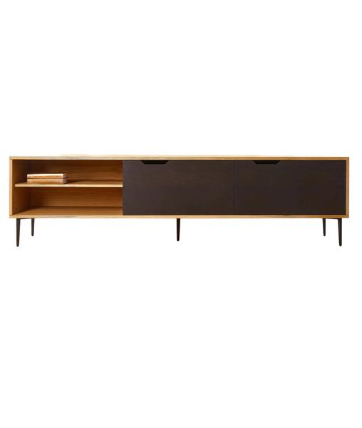 TV-Lowboard 200 cm aus Holz mit schwarzen Schiebetüren
