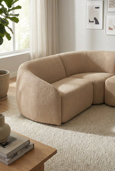 Ecksofa ROUND in beige für Wohnzimmer und Loungebereich - 3 Sitzer Modulsofa skandinavisches Design