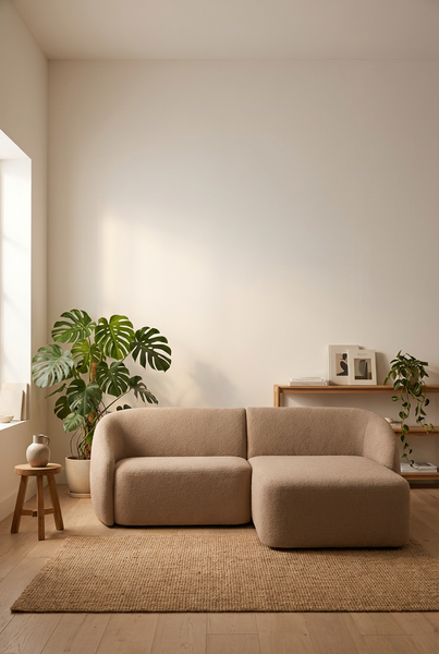 Modulsofa ROUND in beige für 2 Personen mit Chaiselongue - skandinavisches Design