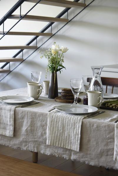 Tischdecke Leinen weiß edel