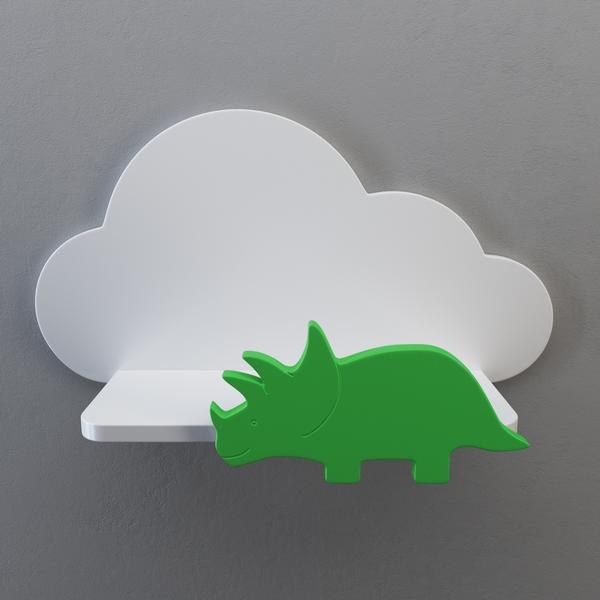 Wandregal in weiß & grün - Dinosaurier & Wolke