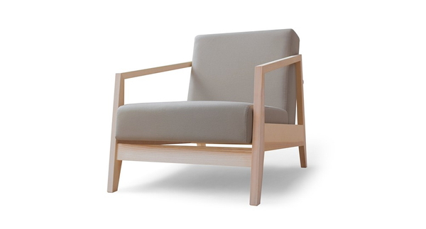 Loungesessel in Holz/grau - skandinavischer Design Sessel COMFY mit gemütlicher Polsterung