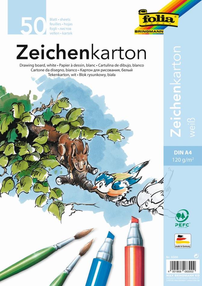 Zeichenkarton 120 g/m², DIN A4, 50 Blatt, weiß