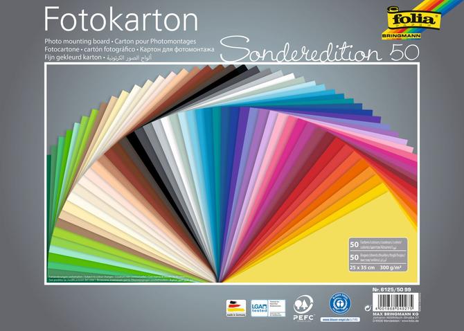 Fotokarton 300 g/m², 25 x 35 cm, 50 Bogen, farbig sortiert