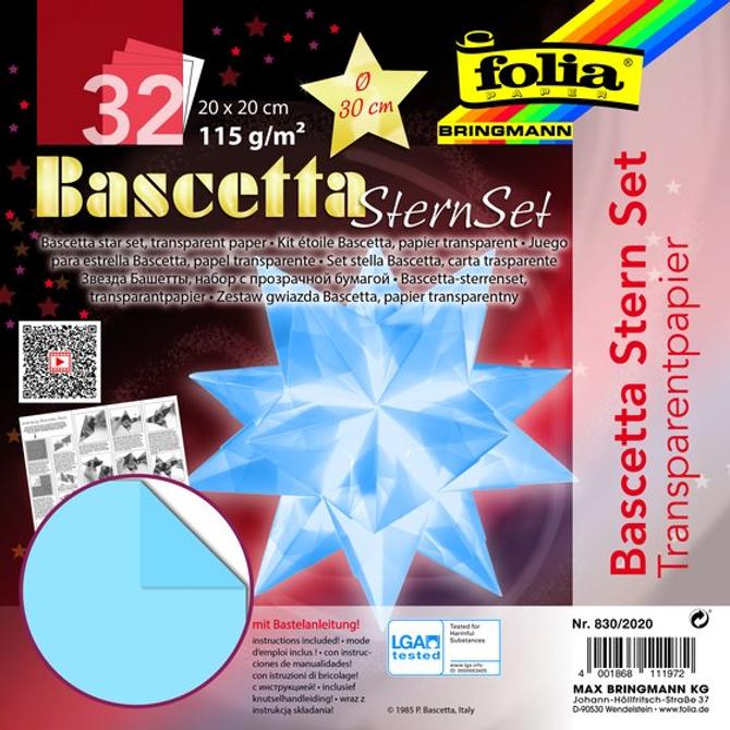 Bascetta-Stern Set, TRANSPARENTPAPIER, 115 g/m², 20 x 20 cm, hellblau