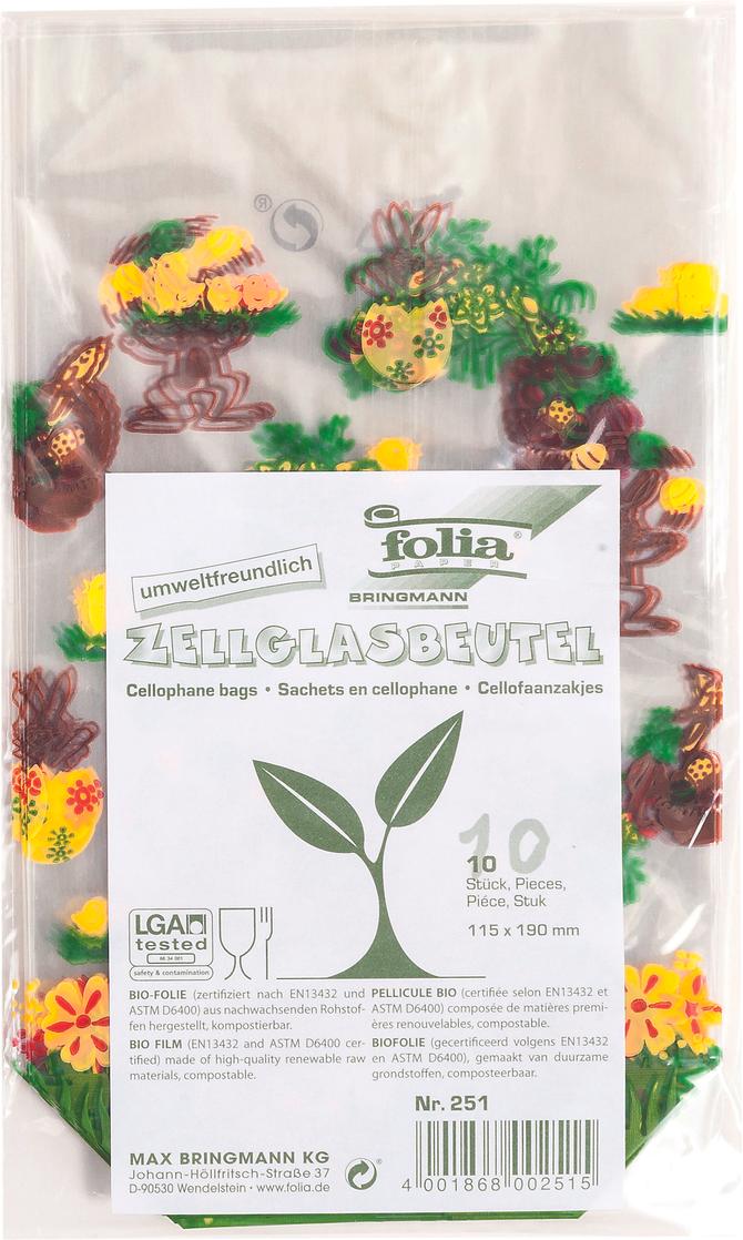Zellglasbeutel mit buntem Osterdruck, Größe 115 x 190 mm, Inhalt: je 10 Stück