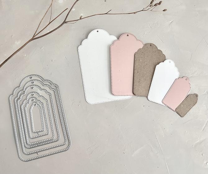 Stanzschablonen / Cutting dies Anhänger tags Label shabby chic, bis 8x12 cm, 6-tlg.