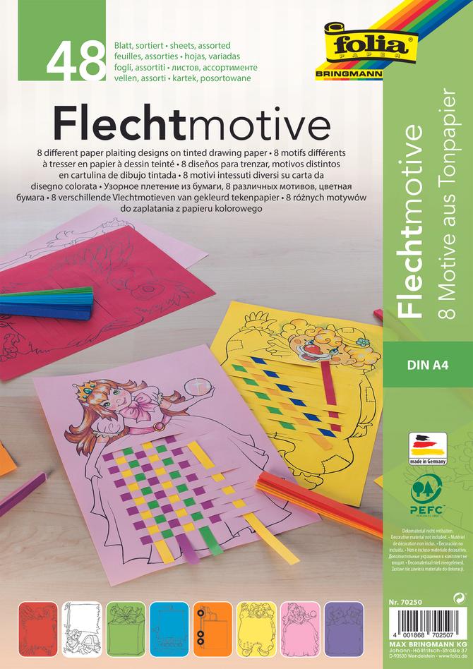 Flechtmotive aus Tonpapier, DIN A4, 48 Blatt, 8 Motive, farbig sortiert