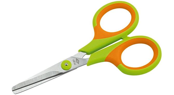 Bastelschere für Linkshänder - Scherenblatt rund geschliffen - grün/orange