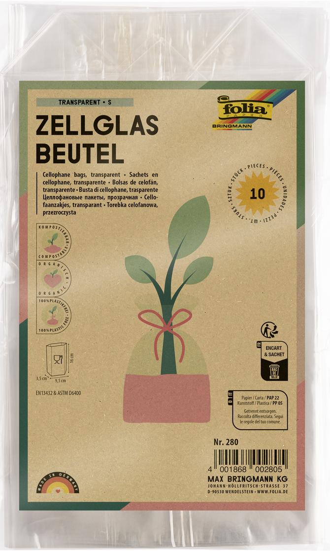 Cellophan Zellglas Beutel Bio S "Keksbeutel" für Topper , 9,5cm Breite,10 Stück