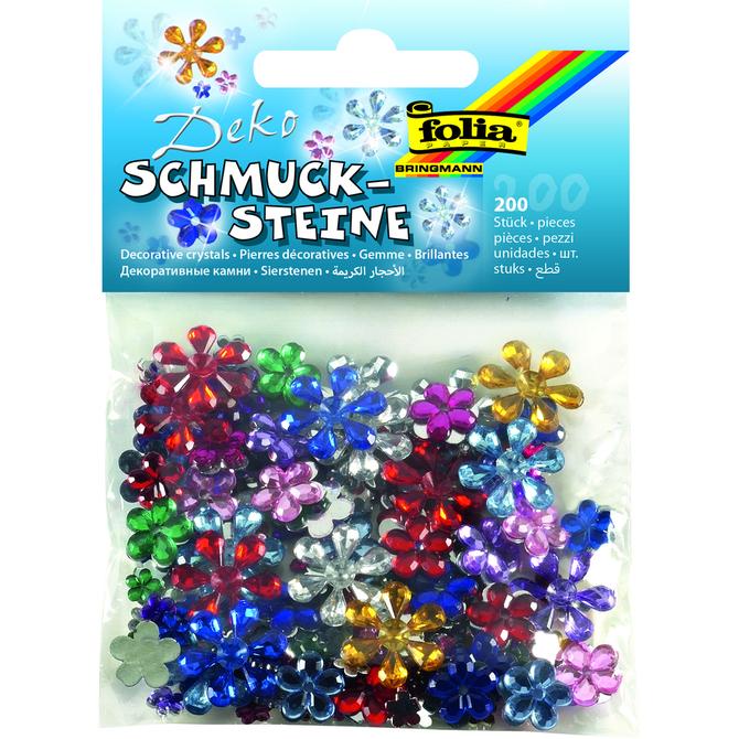 Schumcksteine "BLUMEN", 200 Stück, Größen und Farben sortiert