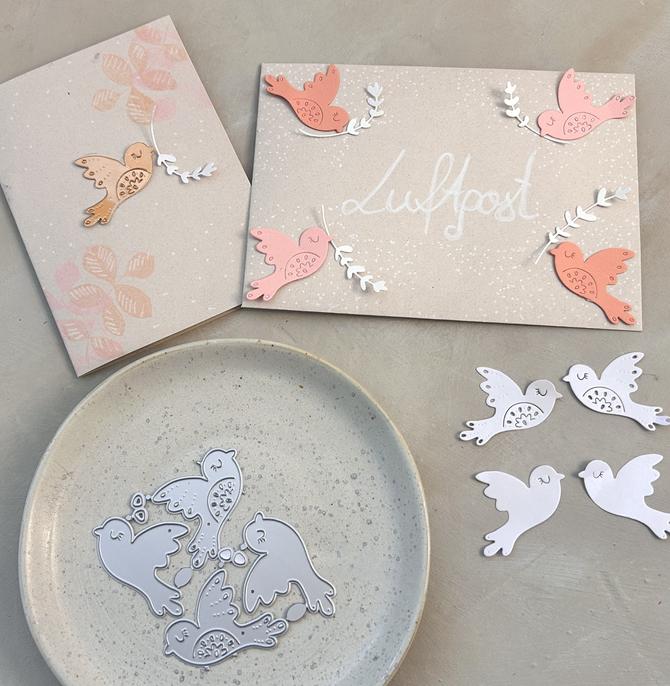 Stanzschablone Set "Vögel, Tauben skandinavisch",bis 3,5x5cm, 8-tlg.