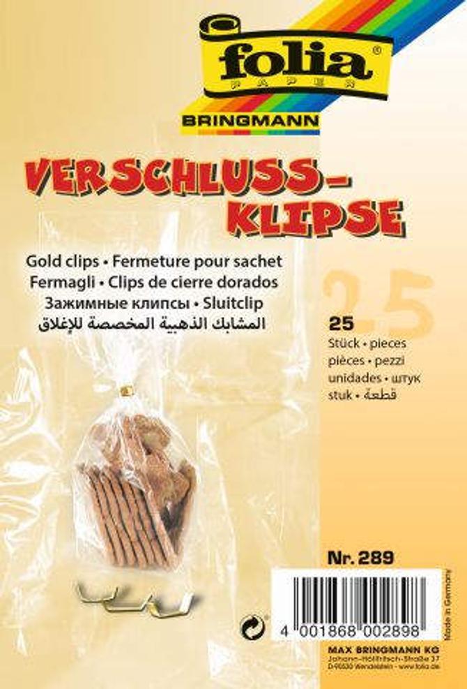 Verschluss-Clips für Zellglasbeutel, Farbe Gold