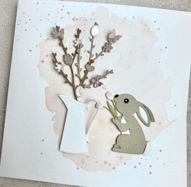 Stanzschablone "Hase mit Tulpen" bis 4x5cm