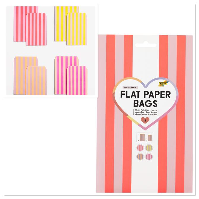 Flat Paper Bags Papiertüten "Neon Stripes", 15,5x24,8cm u. 13x21cm, 8-tlg.
