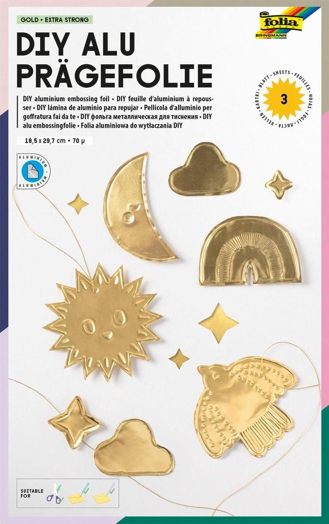 Alu-Prägefolie extra stark, "gold",70 µm, 18,5 × 29 cm, 3 Blatt
