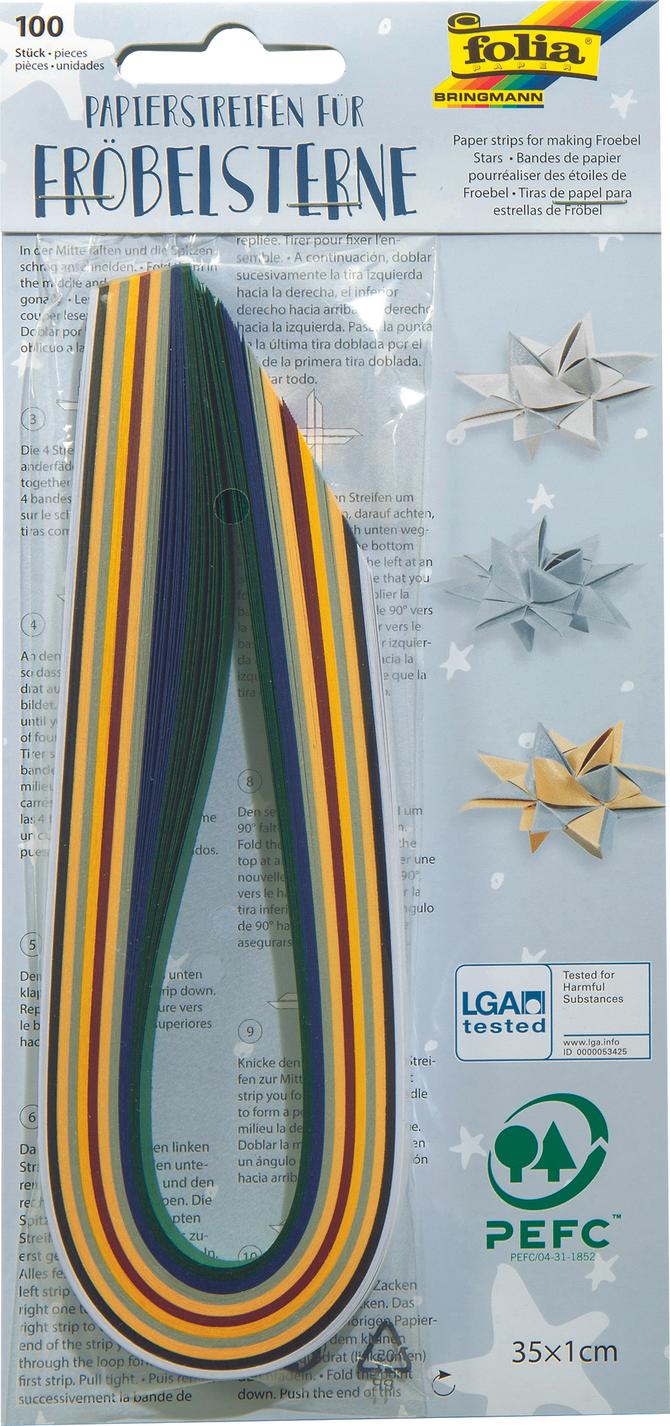 Papierstreifen für Fröbelsterne 130g/m², 35 x 1 cm, 100 Streifen, Weihnachtsfarben
