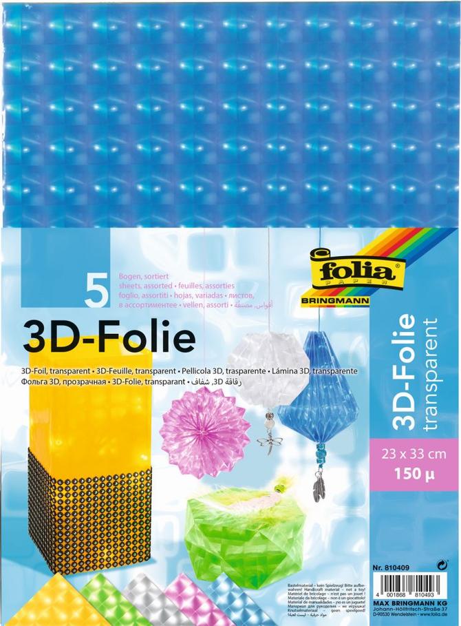 3D-Folie 150μ, 23 x 33 cm, transparent, farbig sortiert