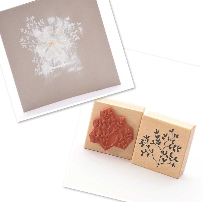 Holzstempel "Zweige und Blätter", 6x6cm