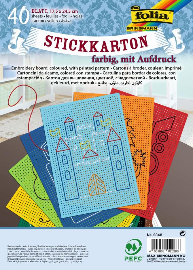 Stickkarton 300 g/m², 40 Blatt, farbig sortiert mit 10 verschiedenen Motiven, 17,5 x 24,5 cm