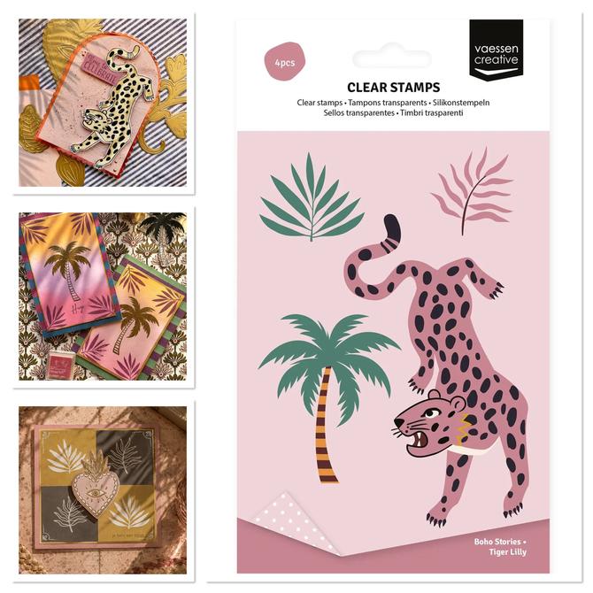 Clear Stamp Set Boho "Tiger Lilly", bis 8x13,5cm, 4-tlg.