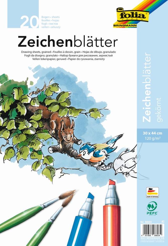 Zeichenblätter gekörnt 120 g/m², 30 x 44 cm, 20 Bogen
