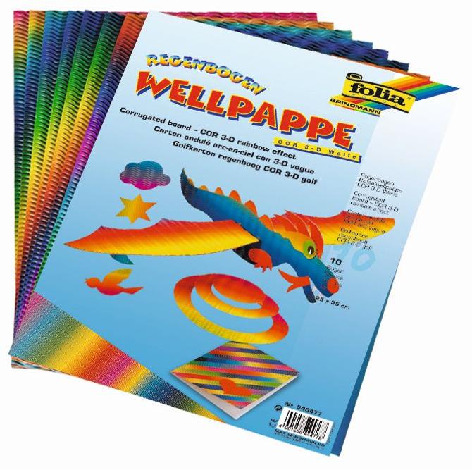 3D-Wellpappe, 25 x 35 cm, 10 Bogen, regenbogen