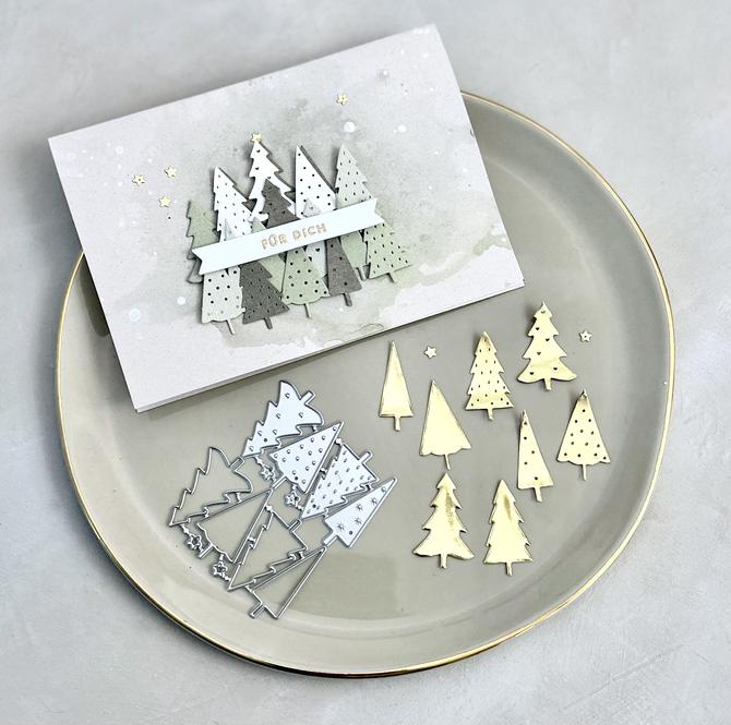 Stanzschablonen Set "Mini Tannen lieblich", bis 2,5x3,5cm,12-tlg.