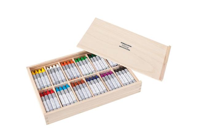 Creall Waxy, kräftige bruchfeste Wachsmalstifte, 144 Stück im Holzkasten sortiert