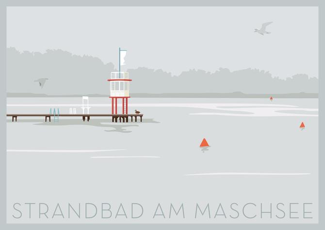 Illustre Welt Postkarte STRANDBAD IM NEBEL