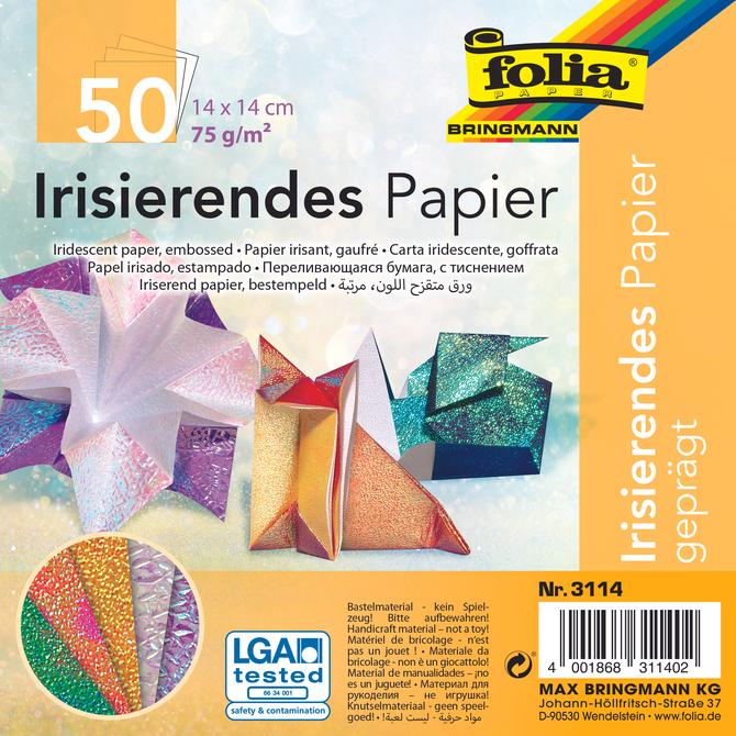 Irisierendes Papier, verschiedene Prägungen, 75 g/m², 14 x 14 cm