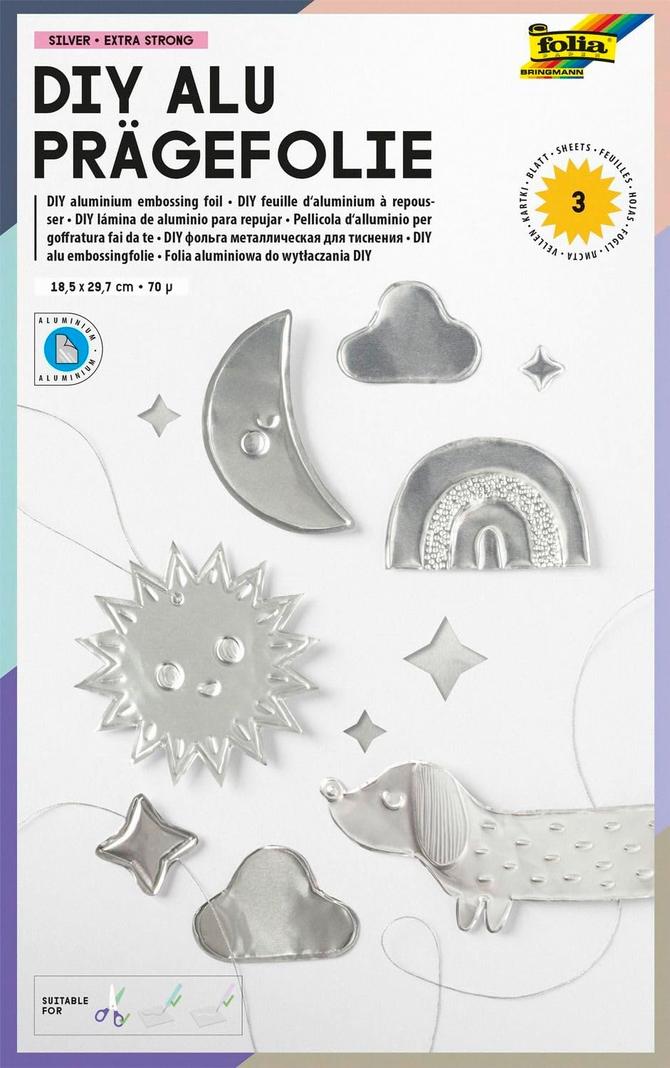 Alu-Prägefolie extra stark, "silber"70 µm, 18,5 × 29 cm, 3 Blatt