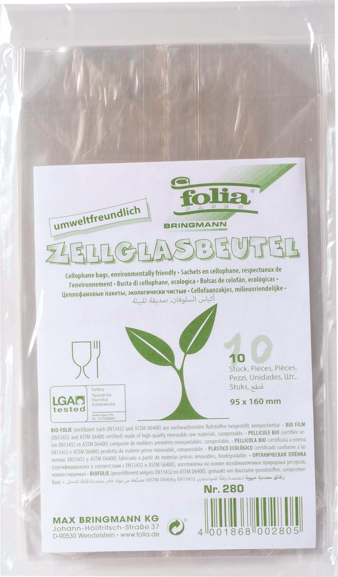 Zellglasbeutel ohne Druck, Größe 95 x 160 mm, Inhalt: 10 Stück