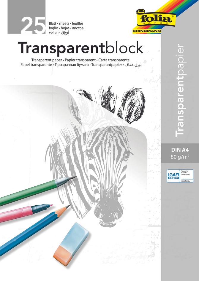 Zeichenblock Transparentpapier DIN A4, 80 g/m², Kopfleimung, 25 Blatt