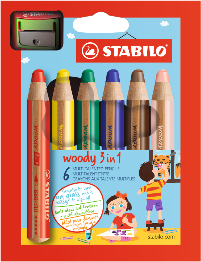 Stabilo Woody 3 in 1 - 6er Pack + Spitzer