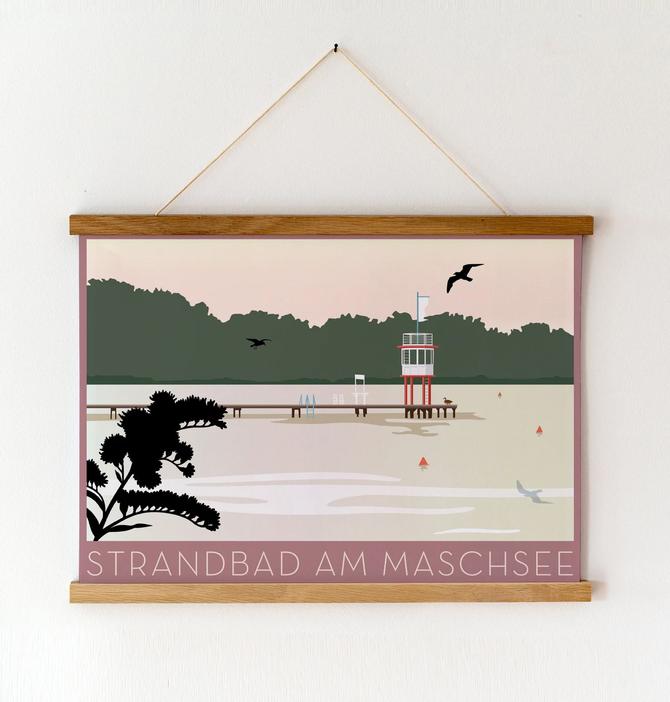 Illustre Welt Poster A4 STRANDBAD MASCHSEE
