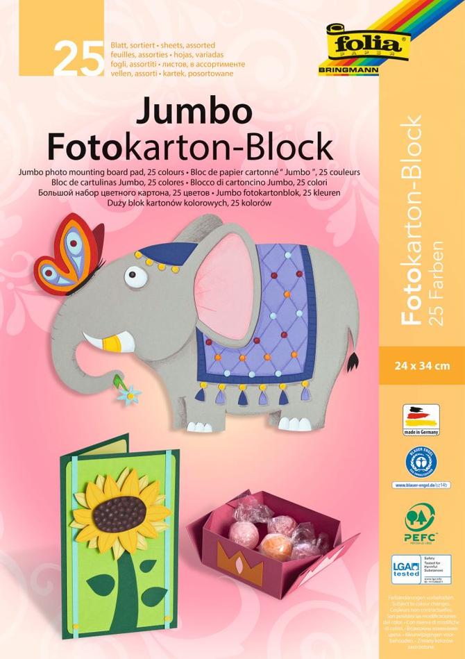 Jumbo-Fotokartonblock, 24 x 34 cm, 25 Blatt, farbig sortiert